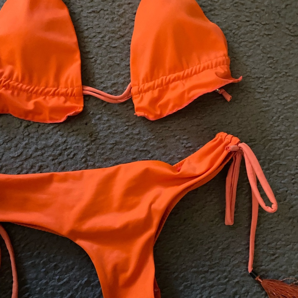 Celeste Vibrant Triangle Orange String Ruched Bea… - image 4
